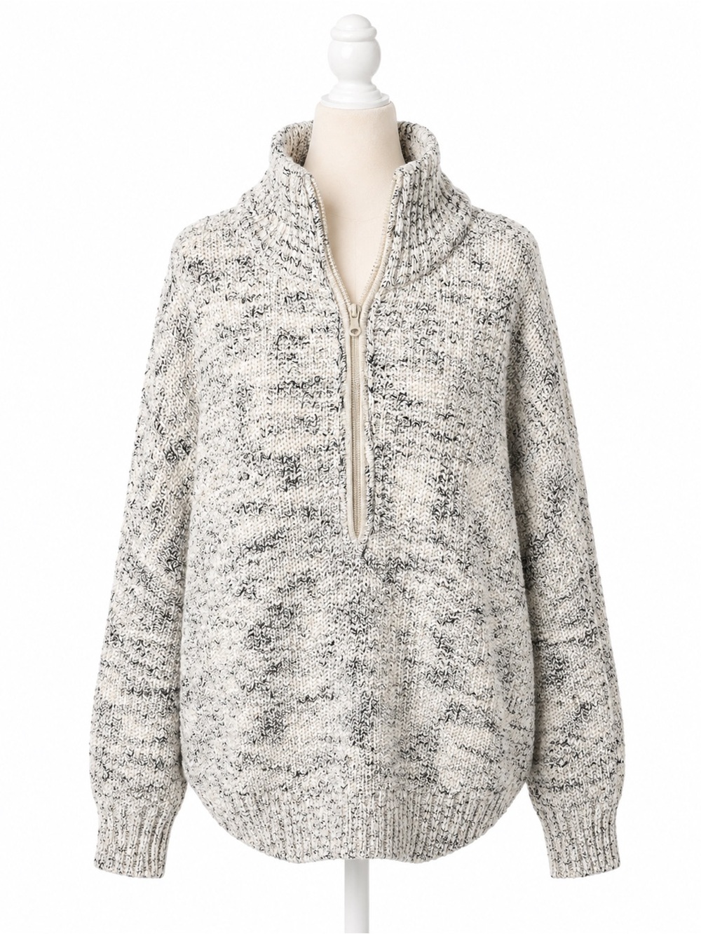 OFFLINE by Aerie Marled Quarter Zip Knit Sweater Pullover Gray White Size Large